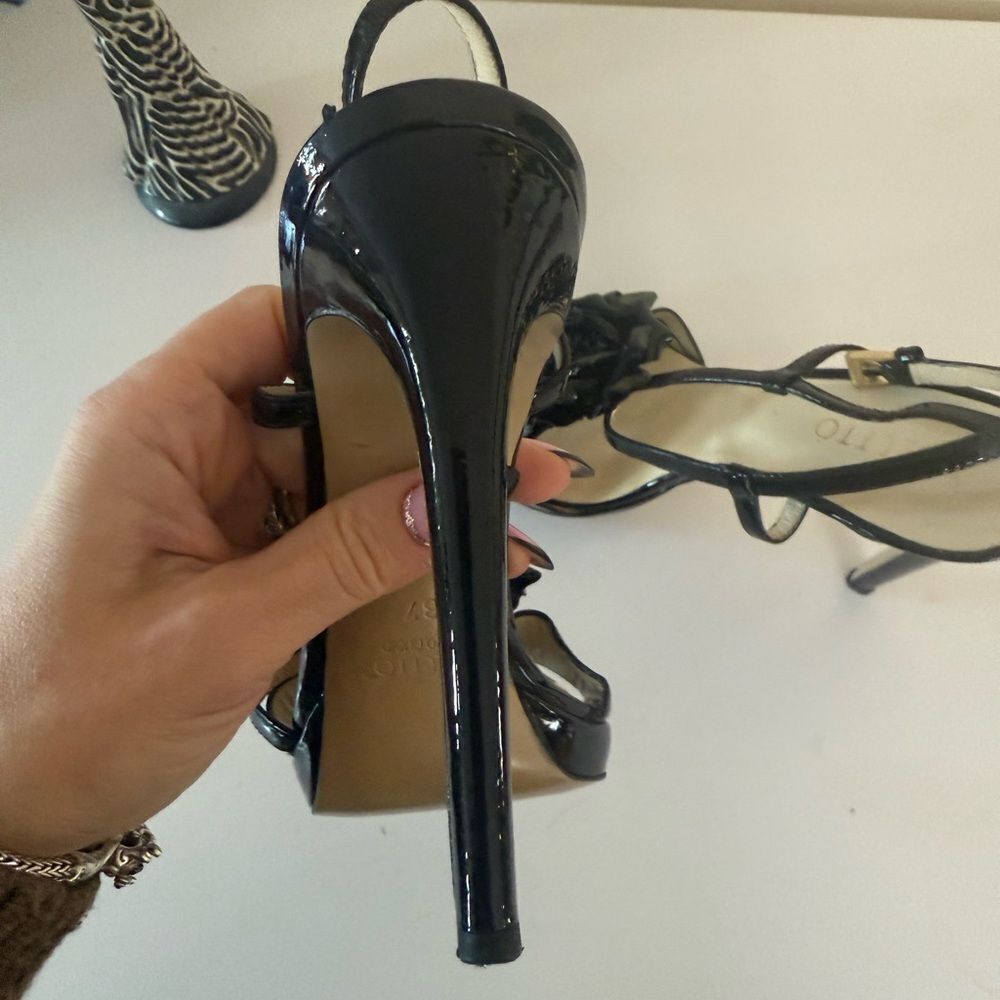 Poletto Black Stiletto Heels with Floral Detail 6 Used Once (like new) see pics - Picture 6 of 10